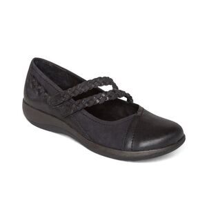 Aetrex Annie Black Braided Strap Flat Loafers for plantar fasciitis size 8.5